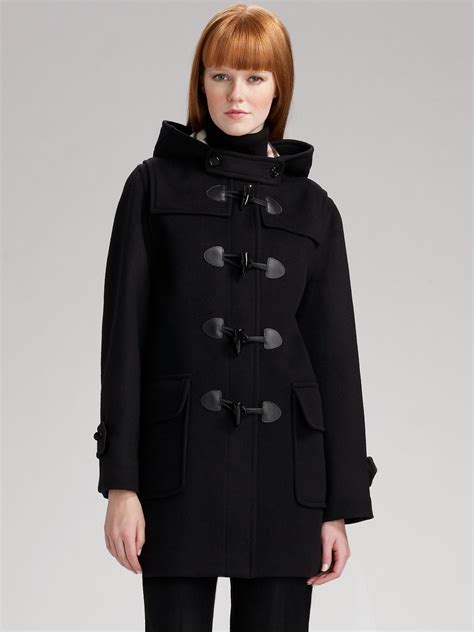 burberry a line coat with hood|Burberry ladies wool black coats.